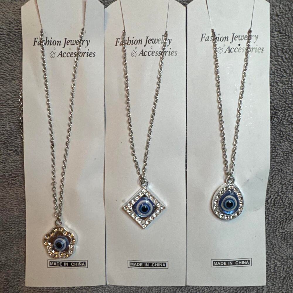 Blue evil eye necklace with